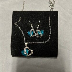 Elegant Silver and Blue Heart Jewelry Set